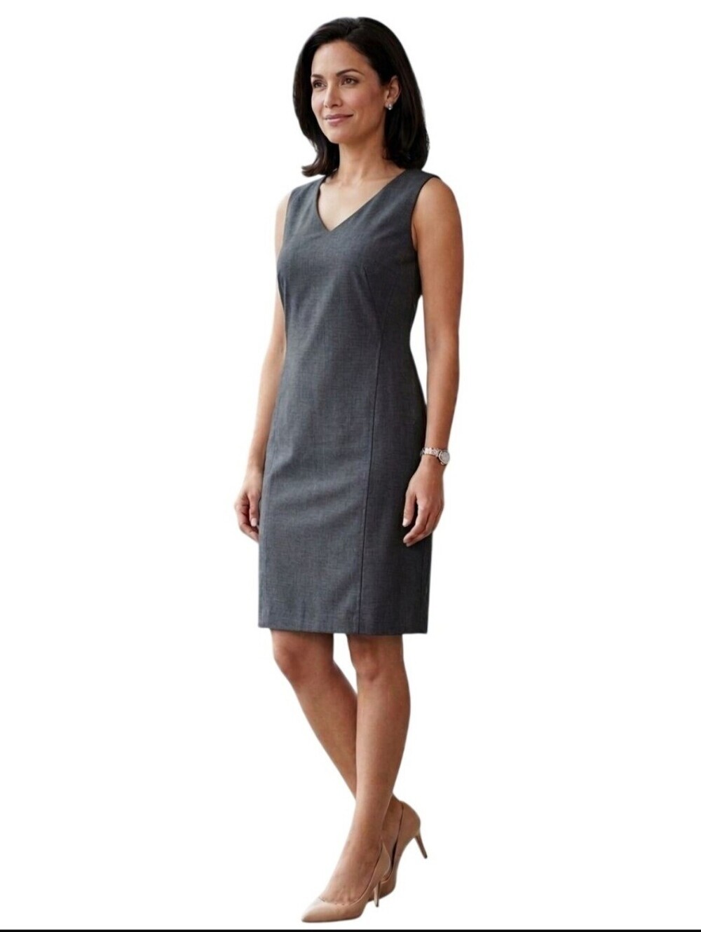 Nipon Boutique NWT Sleeveless V-Neck Gray Sheath Dress Size 14